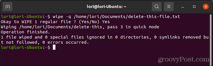 Elimina in modo sicuro un file utilizzando la cancellazione con la modalità rapida in Linux