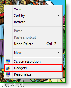 Accesso al menu di scelta rapida dei gadget del lettore di feed di Windows 7