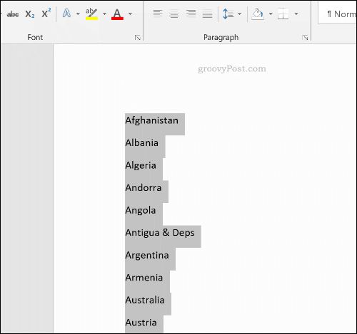 Un elenco ordinato in Microsoft Word