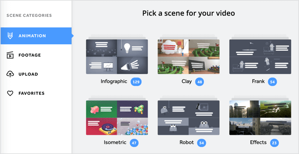 Puoi aggiungere una varietà di animazioni e riprese video al tuo video Biteable.
