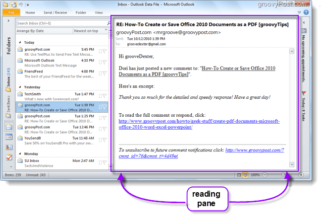 Come modificare la posizione del riquadro di lettura predefinito in Outlook 2010 e semplificare la lettura delle e-mail