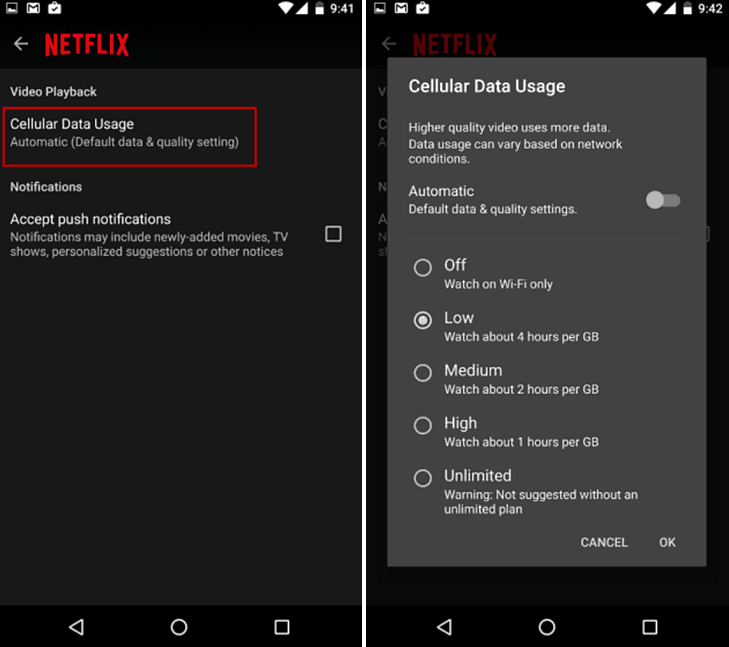 Limitare l'utilizzo dei dati Netflix su Android o iPhone per evitare costi eccessivi