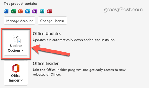 opzioni di aggiornamento di Outlook