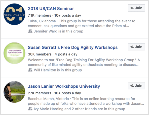 esempi di gruppi Facebook per i partecipanti all'evento