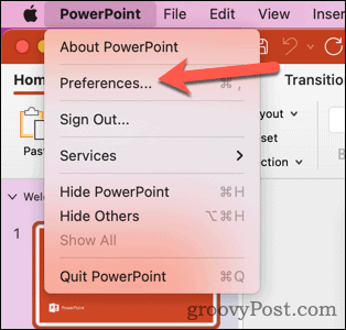 Apri le preferenze di Mac PowerPoint