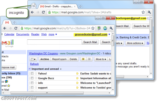 un computer che esegue due account Gmail su Chrome