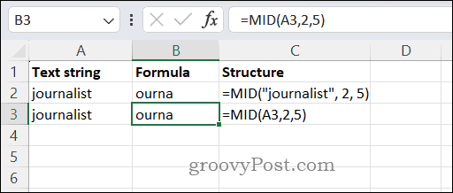 Utilizzando la funzione MID in Excel