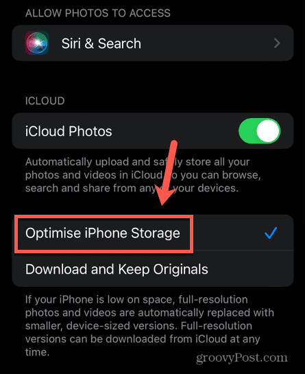 ottimizzare l'archiviazione dell'iPhone