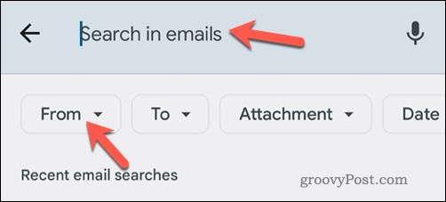 Ricerca di e-mail di Gmail tramite e-mail nell'app mobile