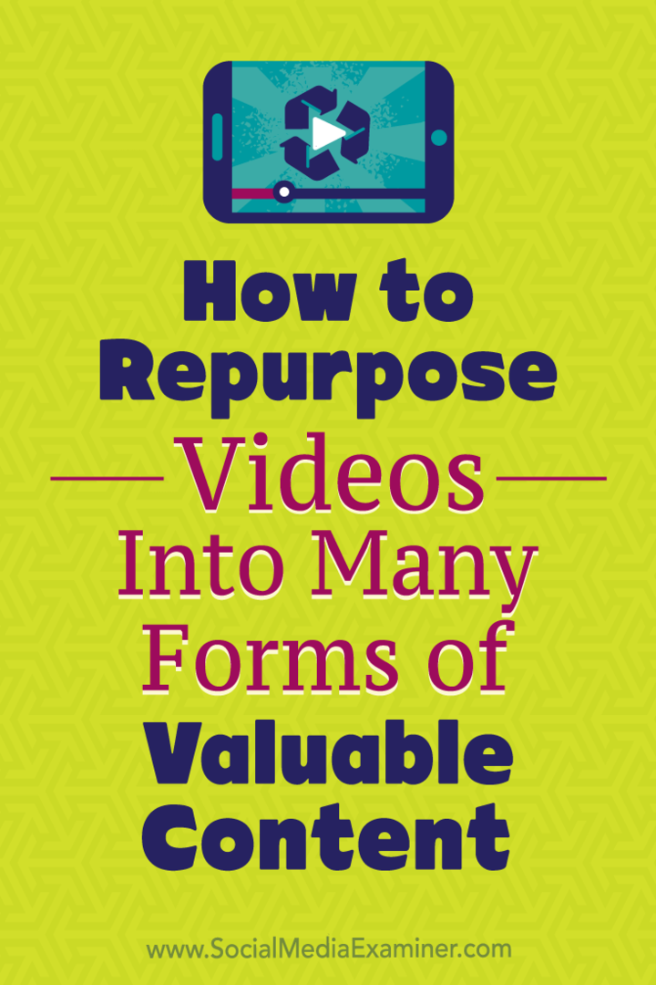 Come riutilizzare i video in molte forme di contenuto di valore di Ann Smarty su Social Media Examiner.