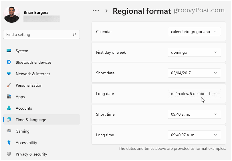 Windows formato regionale manuale 11