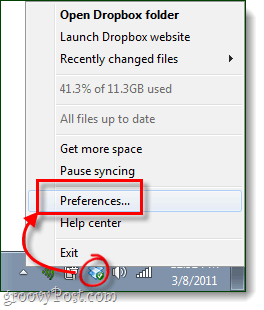 icona della barra delle applicazioni delle preferenze di Dropbox