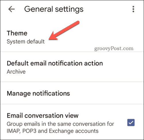 Seleziona il tema per dispositivi mobili di Gmail