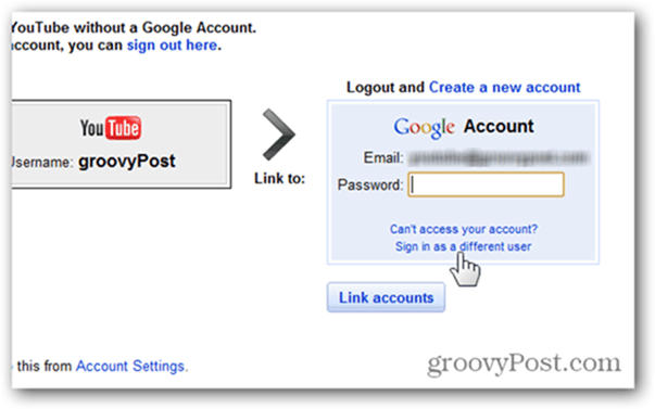 Collega un account YouTube a un nuovo account Google: fai clic su Accedi come altro account