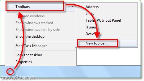 come creare una nuova barra degli strumenti della barra delle applicazioni in Windows 7