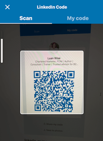 Schermata del codice sull'app mobile di LinkedIn