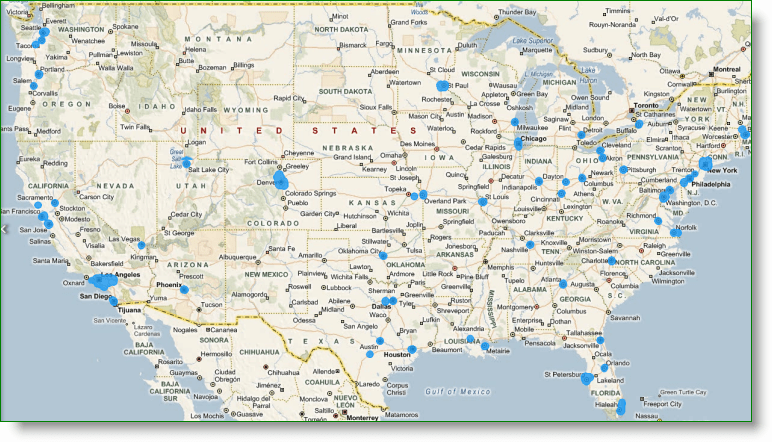 Copertura degli Stati Uniti di Bing Maps StreetSide