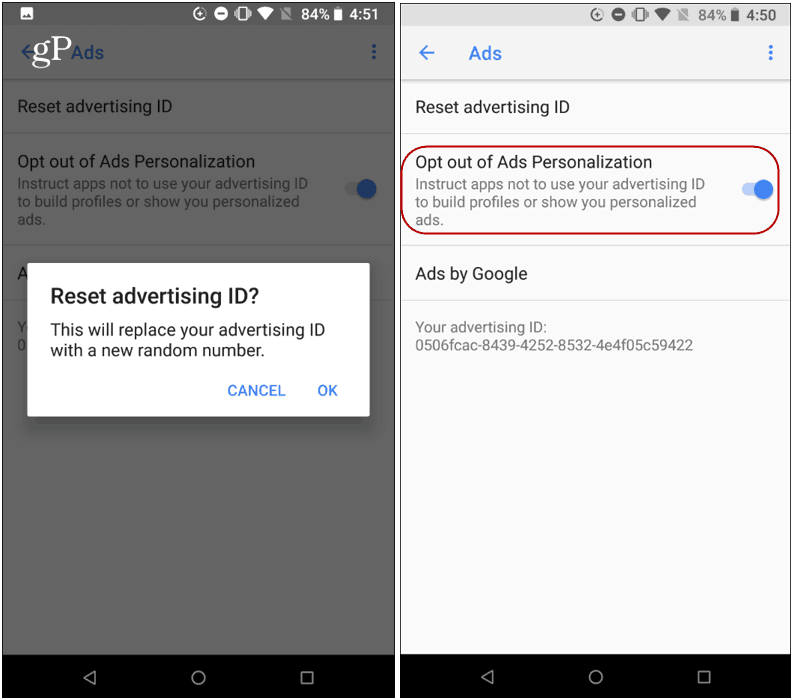 reimpostare l'ID pubblicità Android