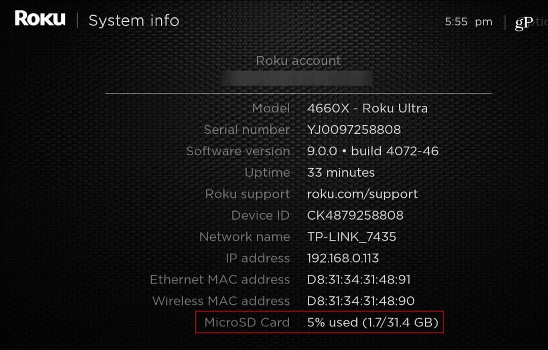 Scheda MicroSD Roku_Ultra System Info