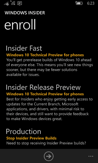 Anteprima di rilascio di Windows 10 Mobile Insider