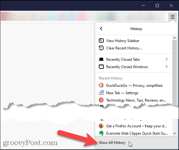 Seleziona Mostra tutta la cronologia in Firefox