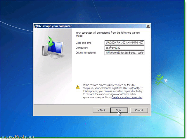 confermare che l'immagine di sistema di Windows 7 sia quella corretta