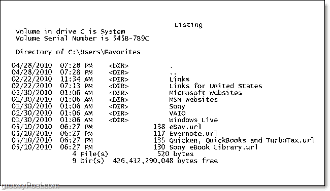 un elenco di directory stampato del contenuto della cartella di Windows 7