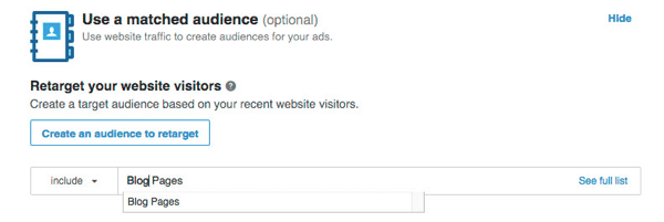 Seleziona i segmenti di visitatori del sito web che desideri scegliere come target su LinkedIn.