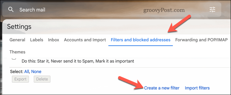 Crea un filtro Gmail