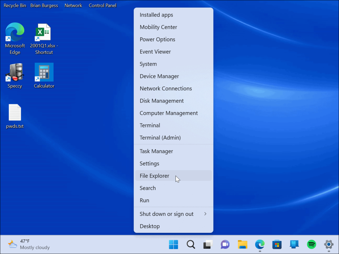 Accedi al menu Power User su Windows 11