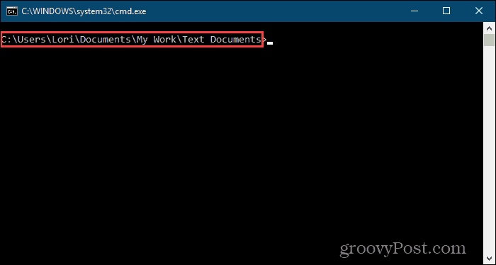 Finestra del prompt dei comandi aperta su una cartella specifica in Windows