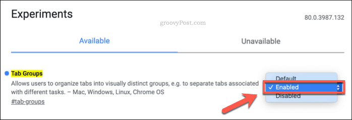 Abilitazione di gruppi di schede in Chrome