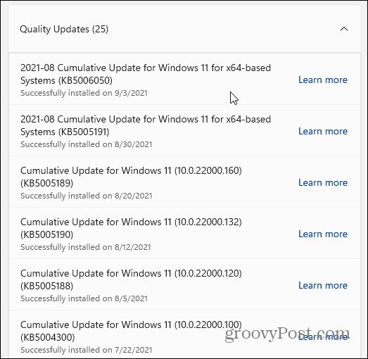 aggiornamenti di qualità windows 11