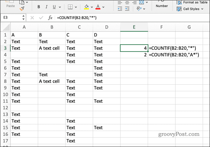 Formula COUNITF in Excel