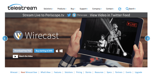 Wirecast ti consente di trasmettere su Facebook Live, Periscope e YouTube.