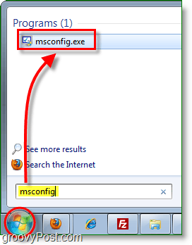 avviare msconfig.exe dal menu Start di Windows 7