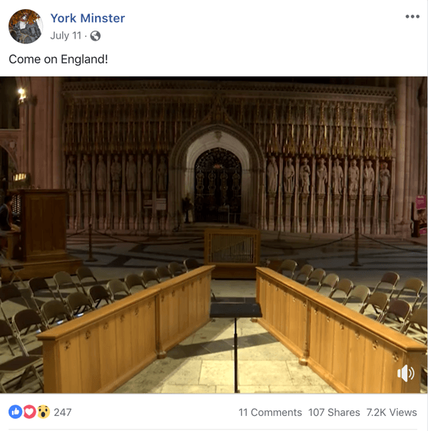 Esempio di post di Facebook con un tema di attualità da York Minster.