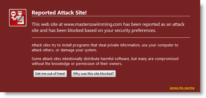 Avviso Firefox - Rilevato sito di attacco segnalato