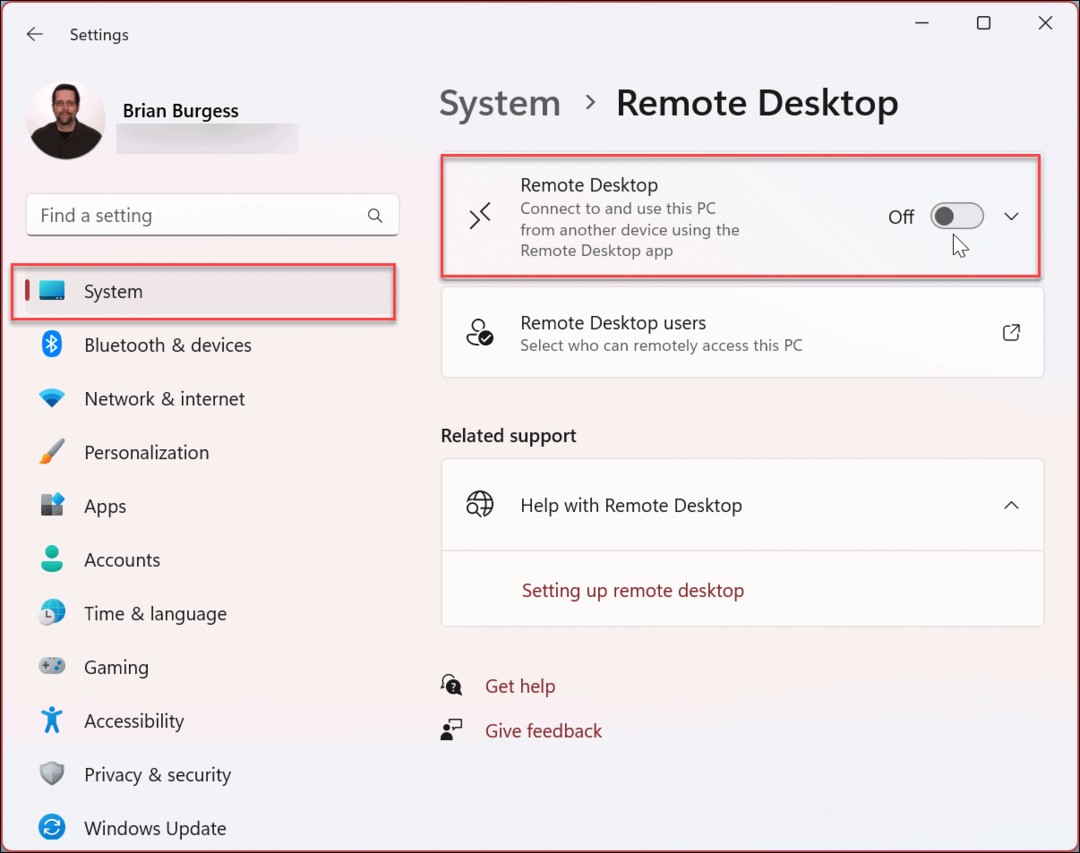 Disattiva Desktop remoto su Windows 11