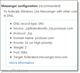 configuraiton la tua configurazione di Messenger per usare Windows Live Messenger con il tuo dominio