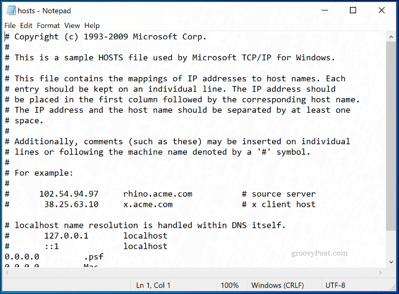 Il file HOSTS di Windows 10