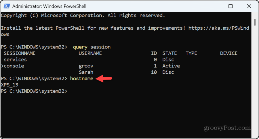 interroga il nome host di PowerShell