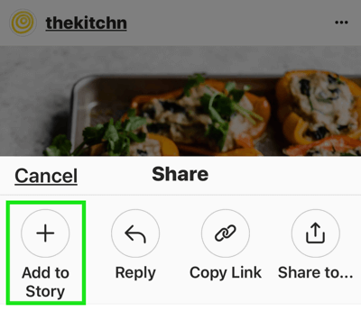 Crea storie Instagram forti e coinvolgenti, opzione per aggiungere un post Instagram a una storia