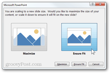 ridimensionare le nuove proporzioni della funzione powerpoint 2013 massimizzare garantire adattamento