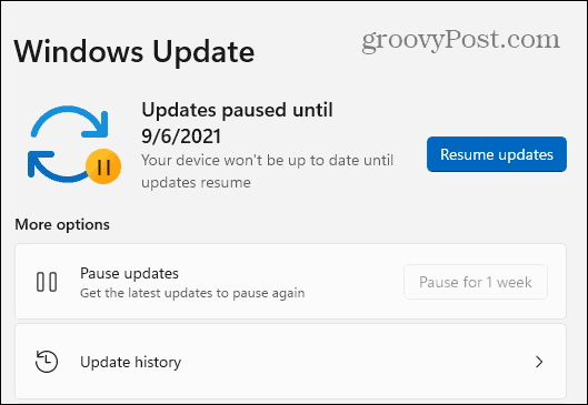 Aggiornamenti di Windows 11 in pausa