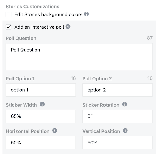 opzione per aggiungere un sondaggio interattivo all'annuncio di Instagram Stories in Facebook Ads Manager