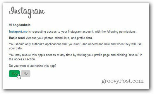 instaport instagram consente l'accesso