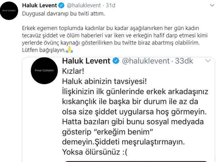 Haluk Levent Pınar ha raccolto una reazione dopo la condivisione che ha fatto dopo l'omicidio di Gültekin!