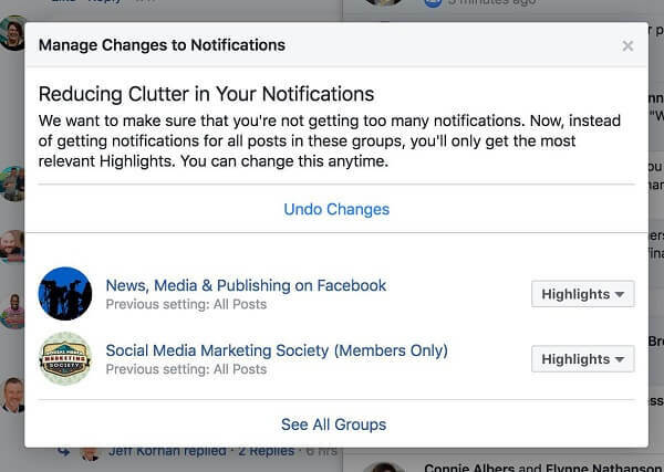Facebook sta attivamente riducendo il disordine mostrando agli utenti meno notifiche da determinati gruppi.