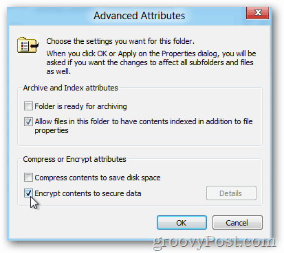 Proprietà avanzate di Windows 8 - Abilita EFS